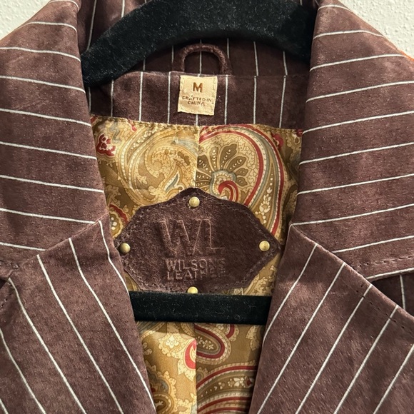 Wilsons Leather Brown 1984 Crown Embellished Pinstripe Blazer Jacket Studded Y2k - Picture 3 of 8